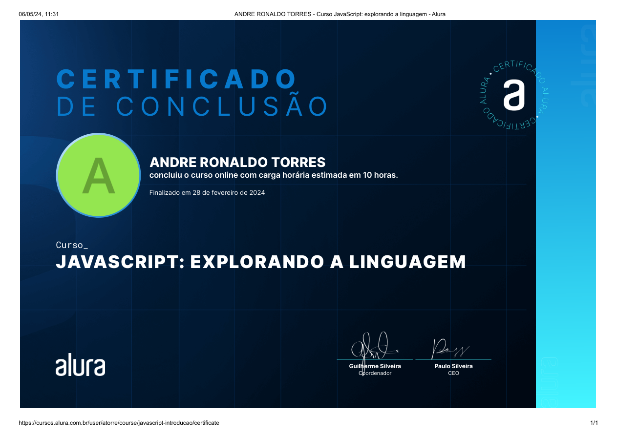Certificado JavaScript: Explorando a Linguagem