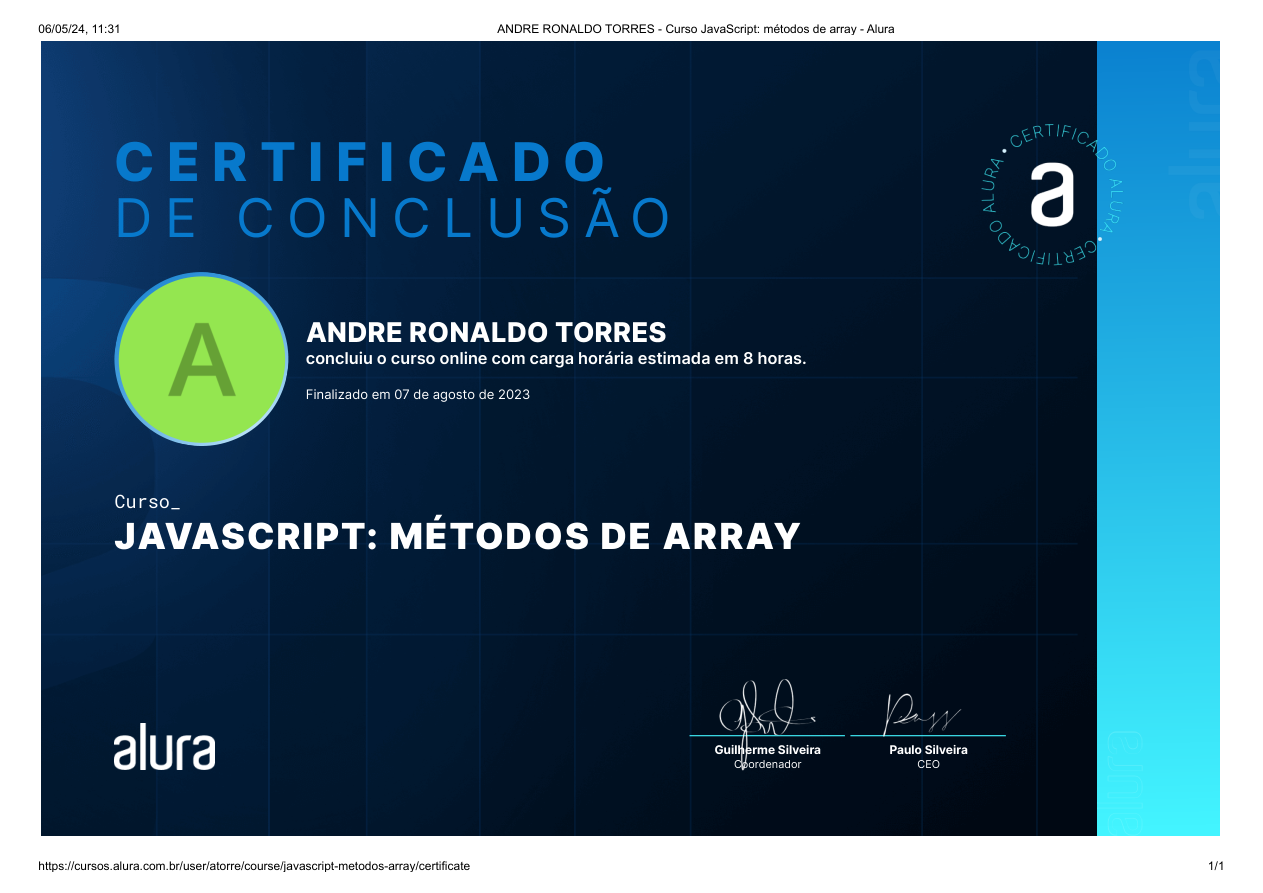Certificado JavaScript: Métodos de Array