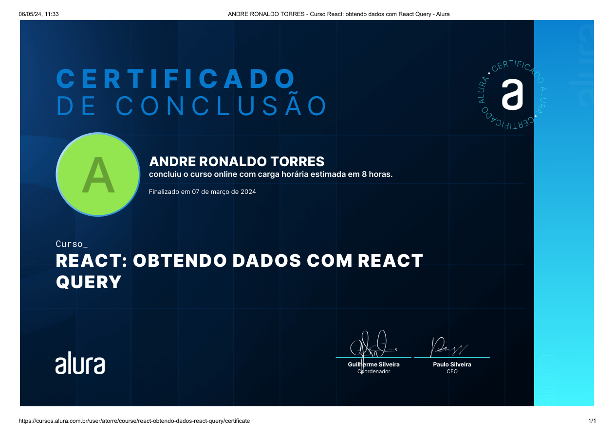 Certificado React: Obtendo Dados com React Query