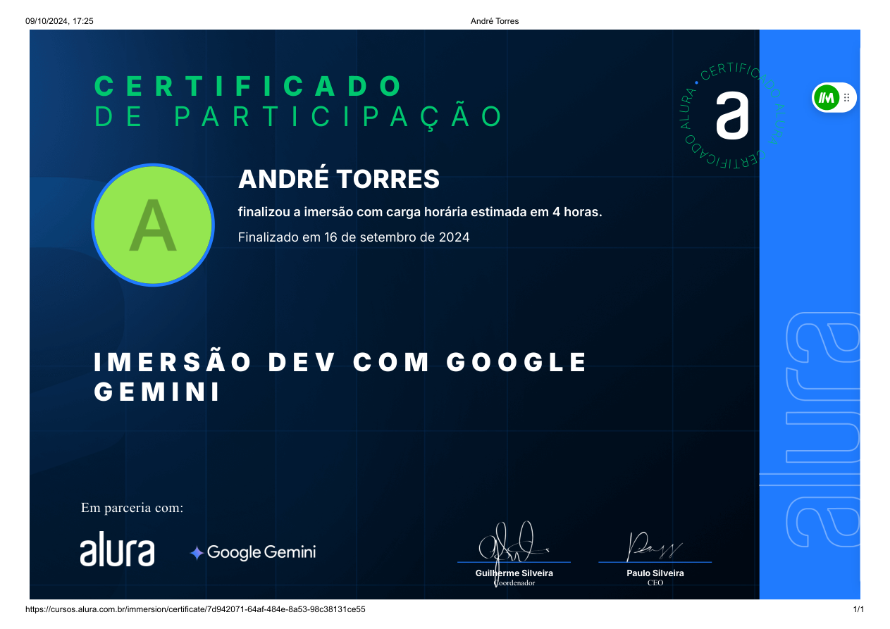 Certificado Imersão Dev com Google Gemini