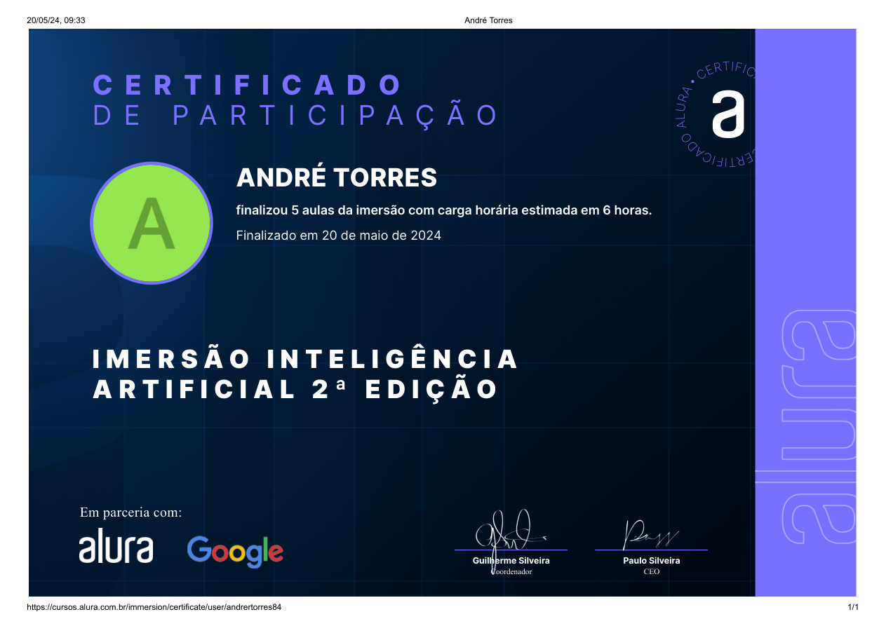 Certificado Imersão IA 2ª Edição